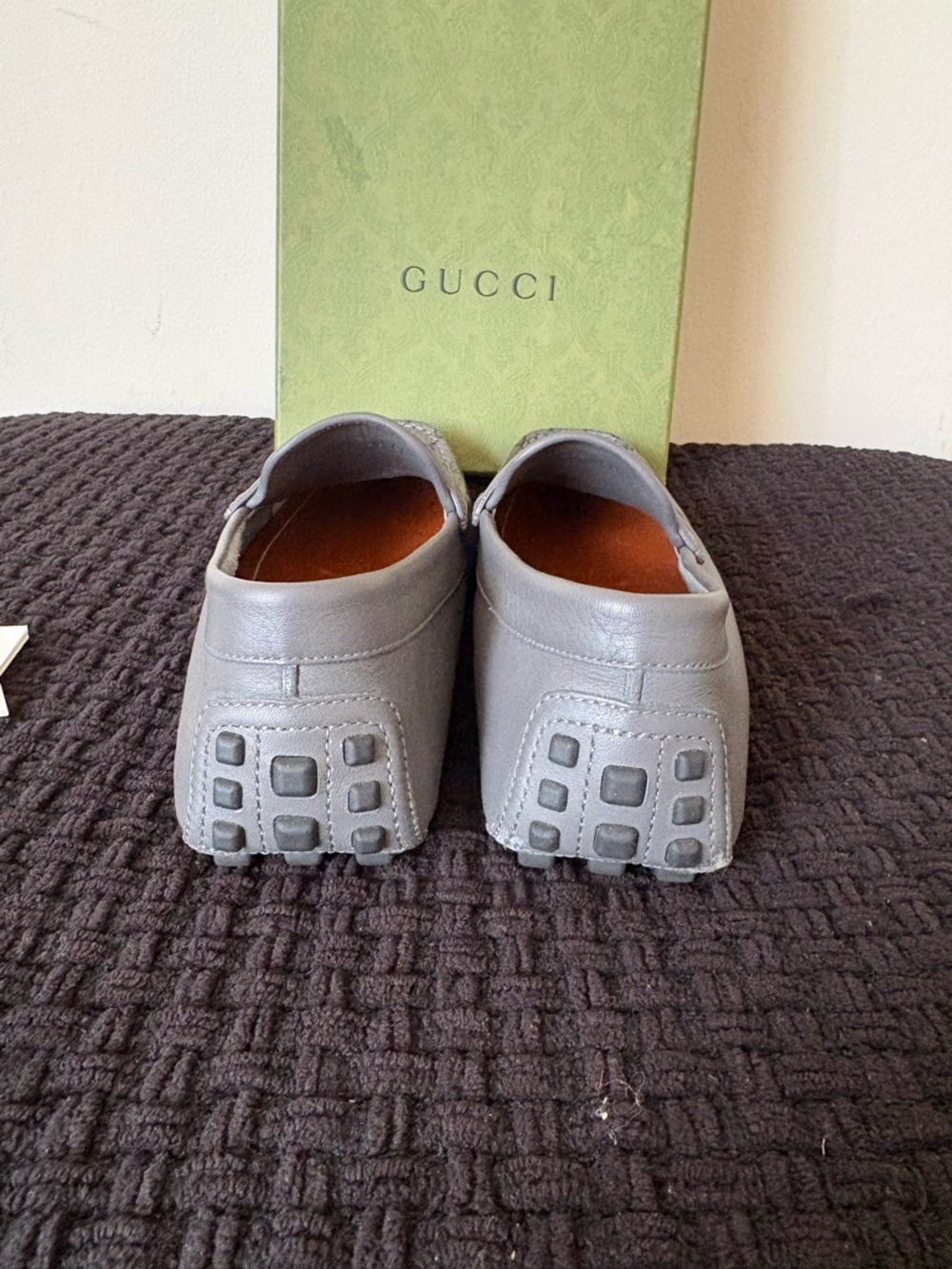 Gucci Gray GG Canvas Leather Trim Loafers - Picture 3 of 4